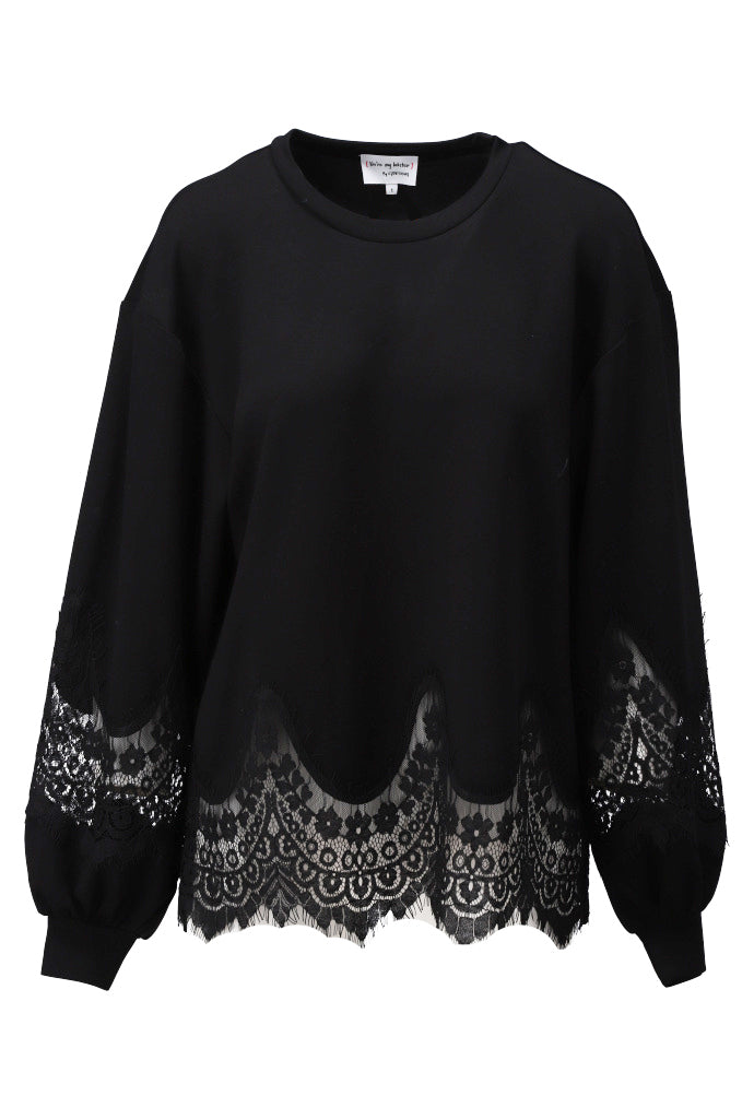 Top Kdesign D454L Top ronde hals met kant black
