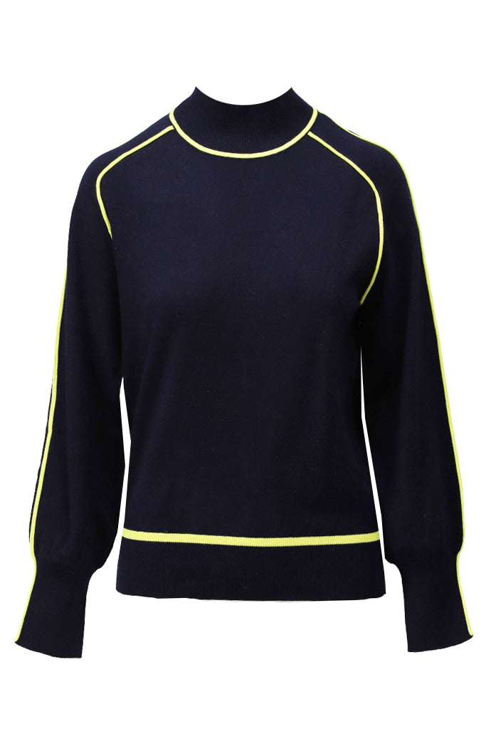 Pullover K-Design D826L opstaande kraag & bies - Navy