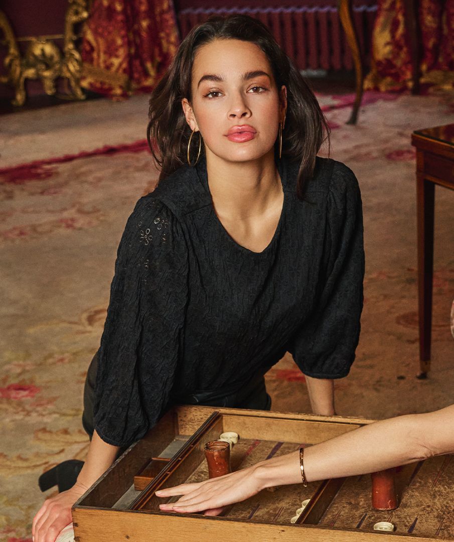 Blouse Esqualo fancy knit s/slve - Black