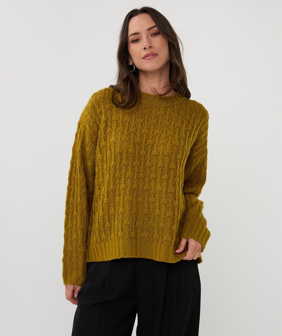 Trui Esqualo ajour - Golden olive