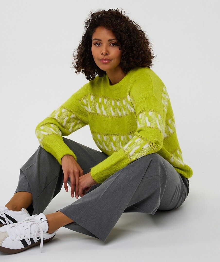 Trui Esqualo striped jacquard - City lime