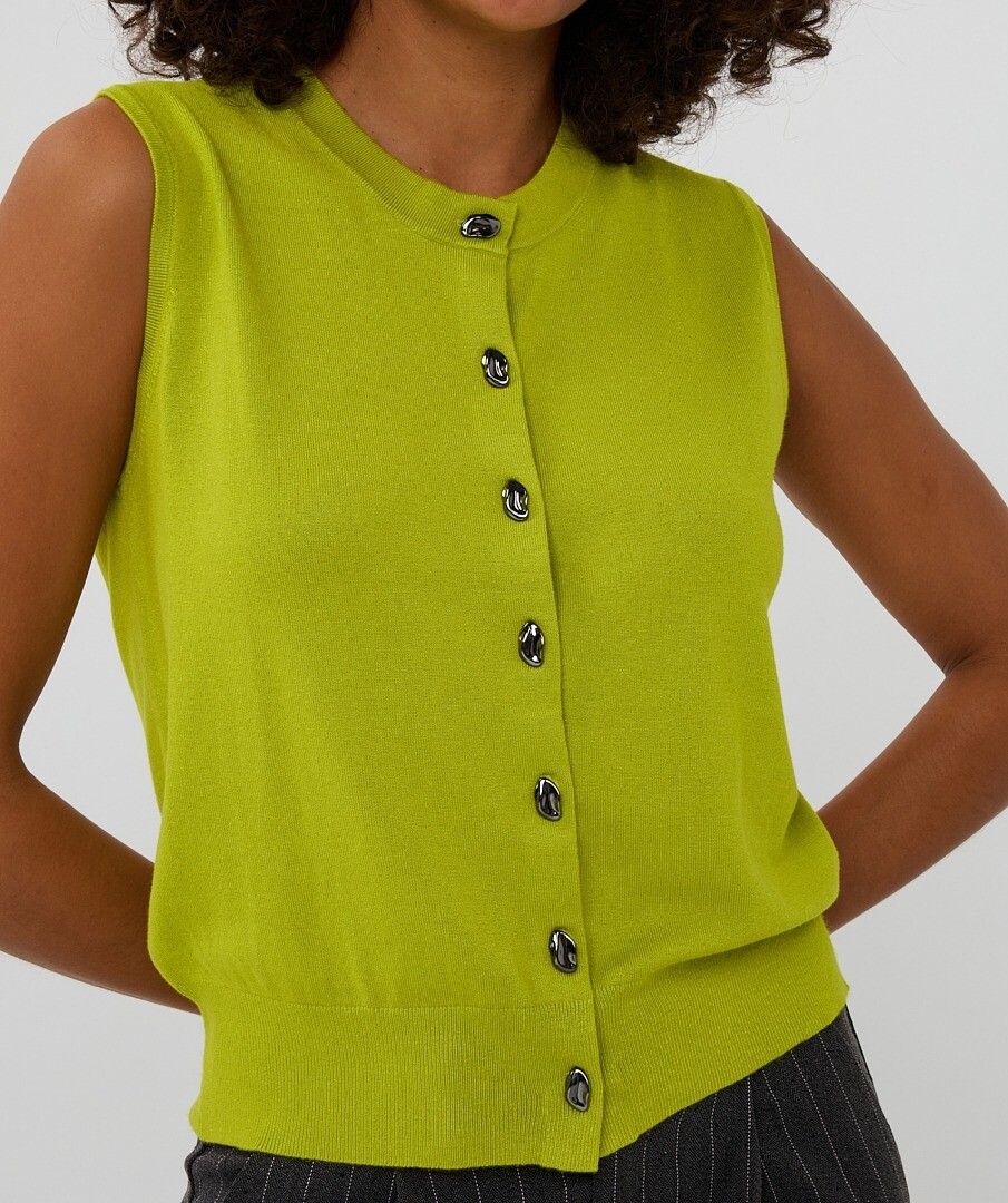 Gilet Esqualo buttons basic knit - City lime