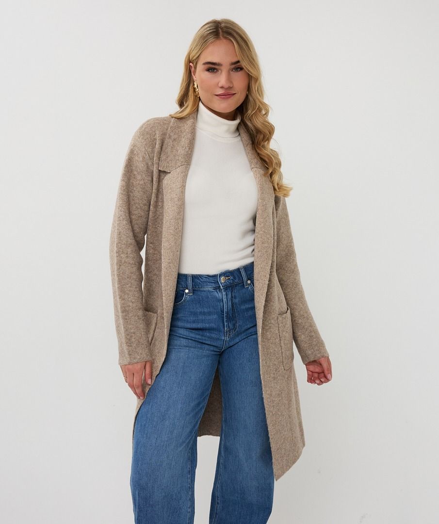 Cardigan Esqualo long pockets - Taupe melange