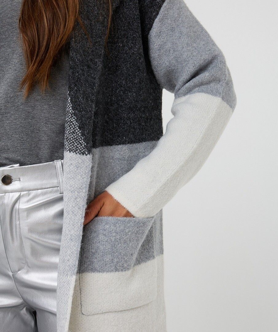 Cardigan Esqualo long blocks - Grey