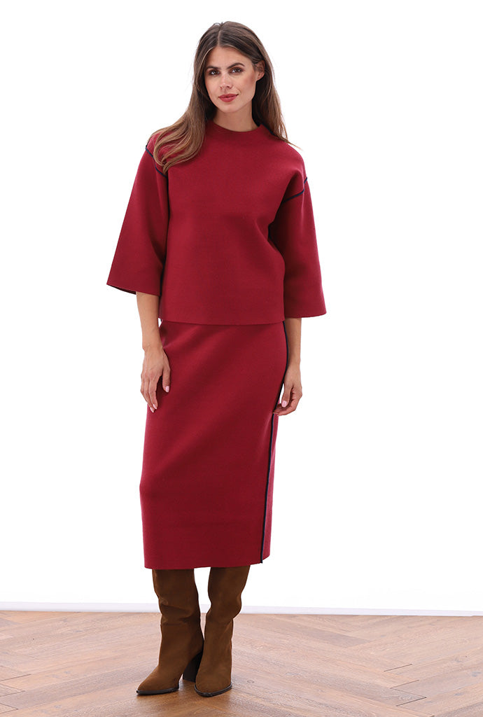 Pull K-Design B859 met biest in contrast - Burgundy