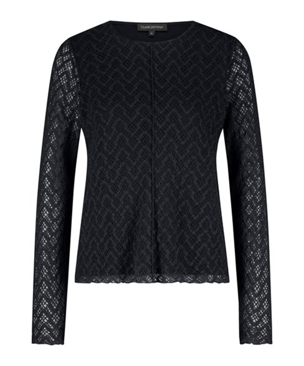 Blouse Tramontana long-sleeve stretch lace top - Black
