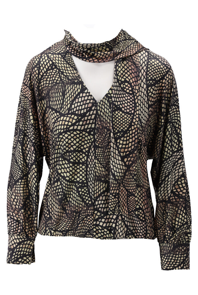 Blouse met V hals, sjaaltje & print