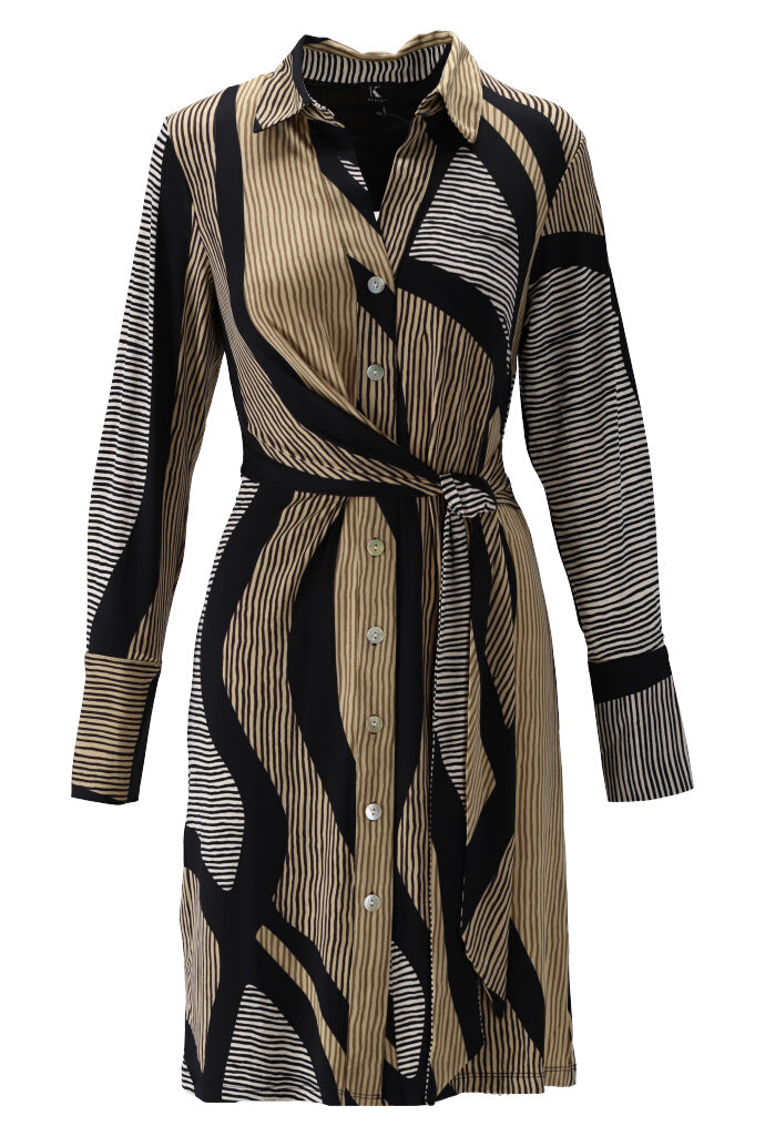 Jurk K-Design met geometrische print & wikkelriem