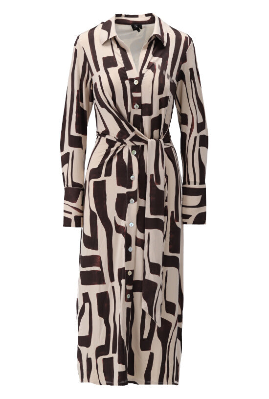 Maxi jurk K-Design geometrische print & wikkelriem