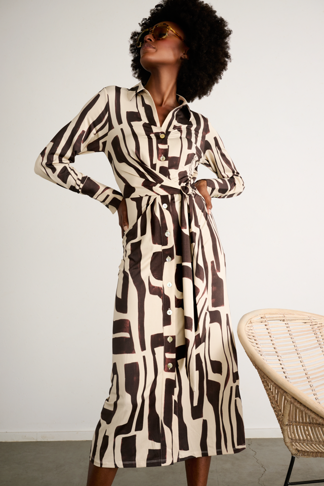 Maxi jurk K-Design geometrische print & wikkelriem