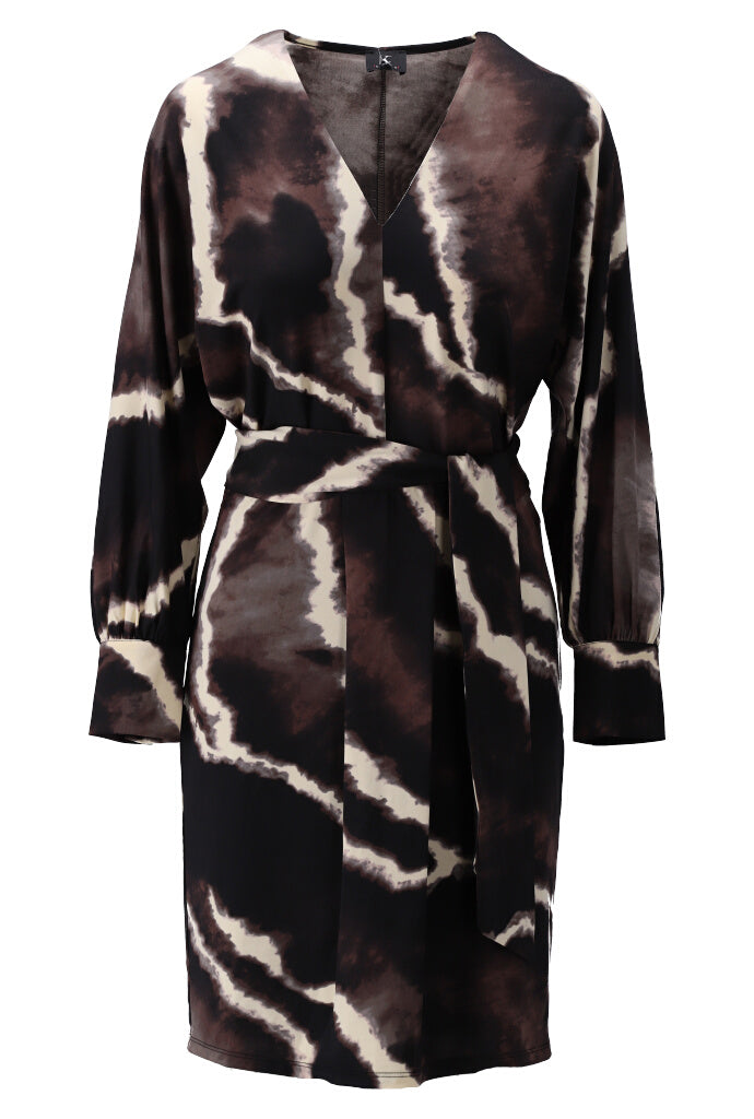 Midi jurk K-Design V hals met tie dye print