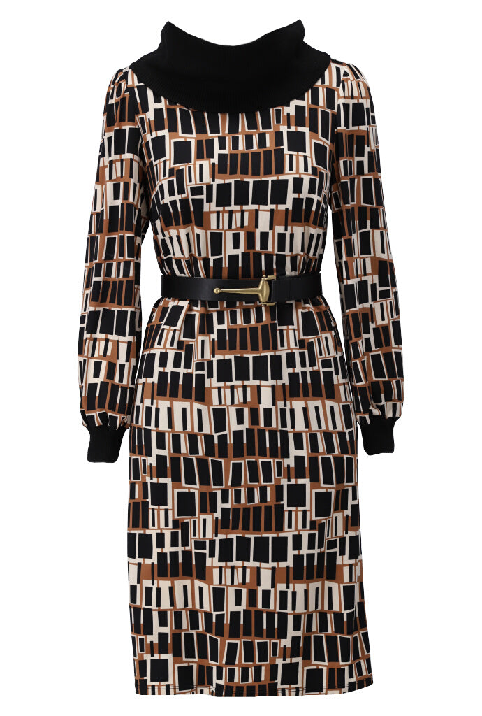 Jurk K-Design rolkraag & riem - Black/brown