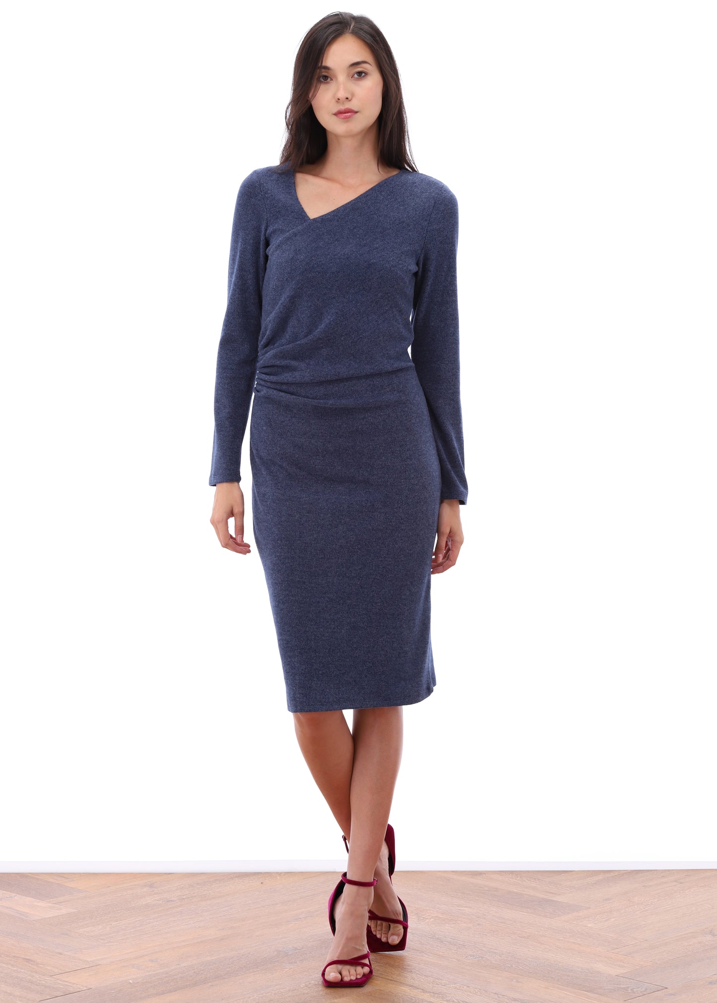 Jurk K-Design soft touch midi met speciale hals - Indigo