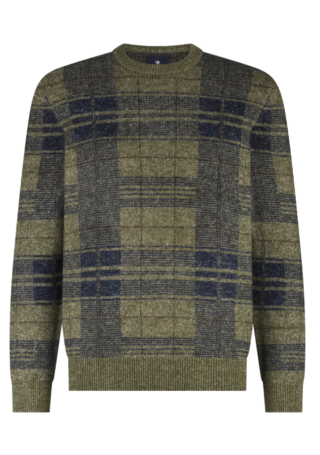Pullover State of Art Crew-Neck - Olijfgroen/donkerblauw