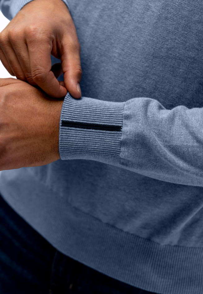 Trui State of Art fijngebreid V-hals - Middenblauw uni