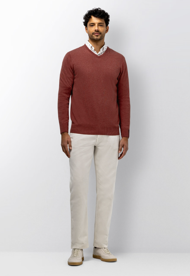 Trui State of Art fijngebreid V-hals - Kersrood uni