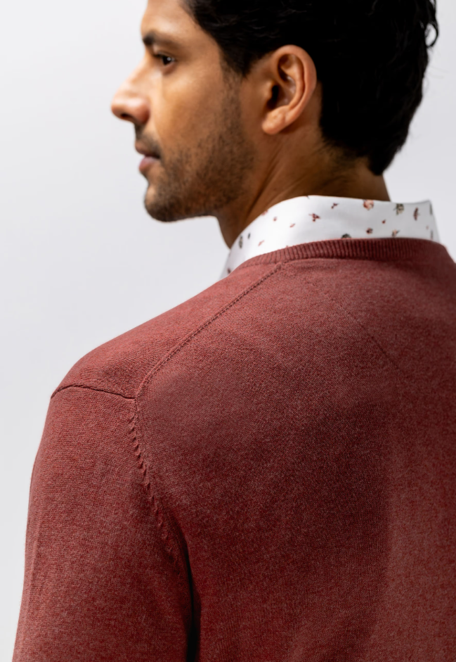 Trui State of Art fijngebreid V-hals - Kersrood uni