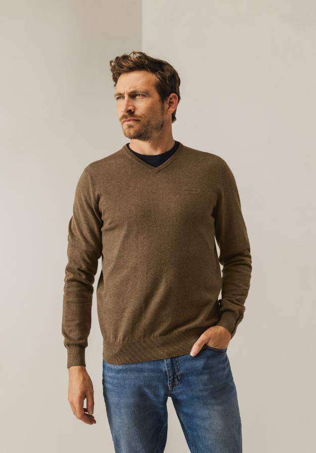 Pullover State of art V-neck - Bruin uni