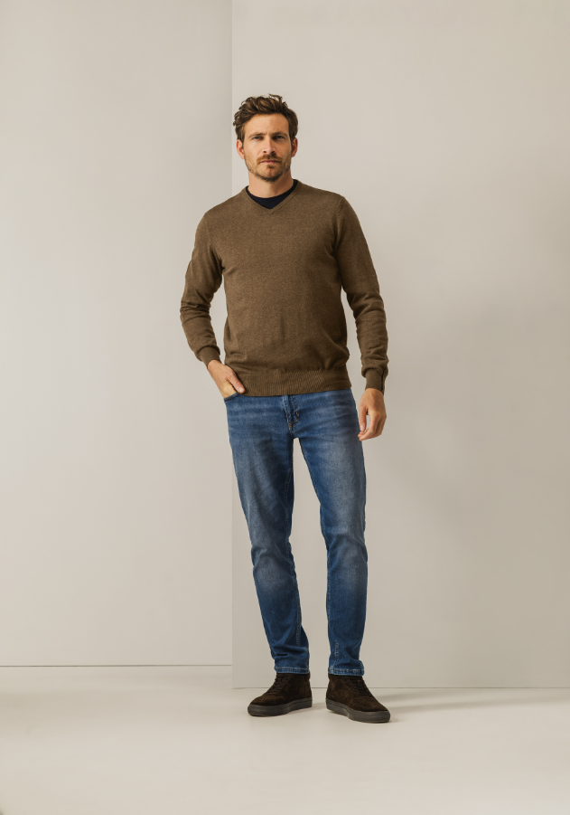 Pullover State of art V-neck - Bruin uni