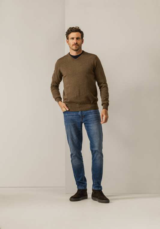 Pullover State of art V-neck - Bruin uni