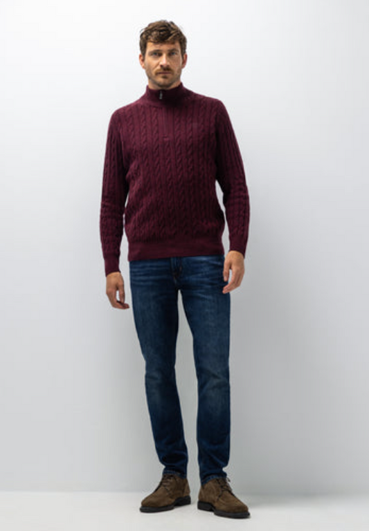 Trui State of Art kabeltrui wol - Aubergine