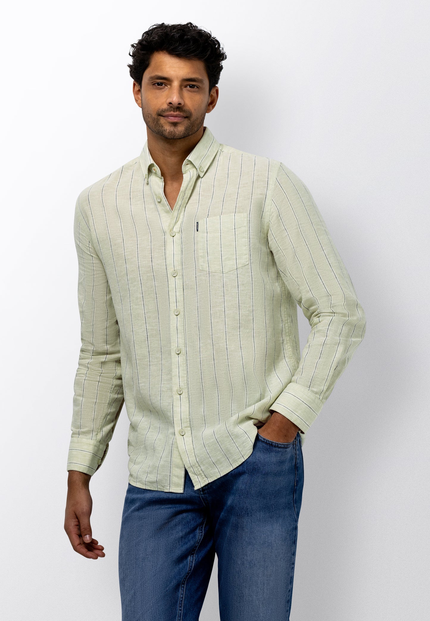 Hemd State of Art linnenmix -  lichtgroen/marine