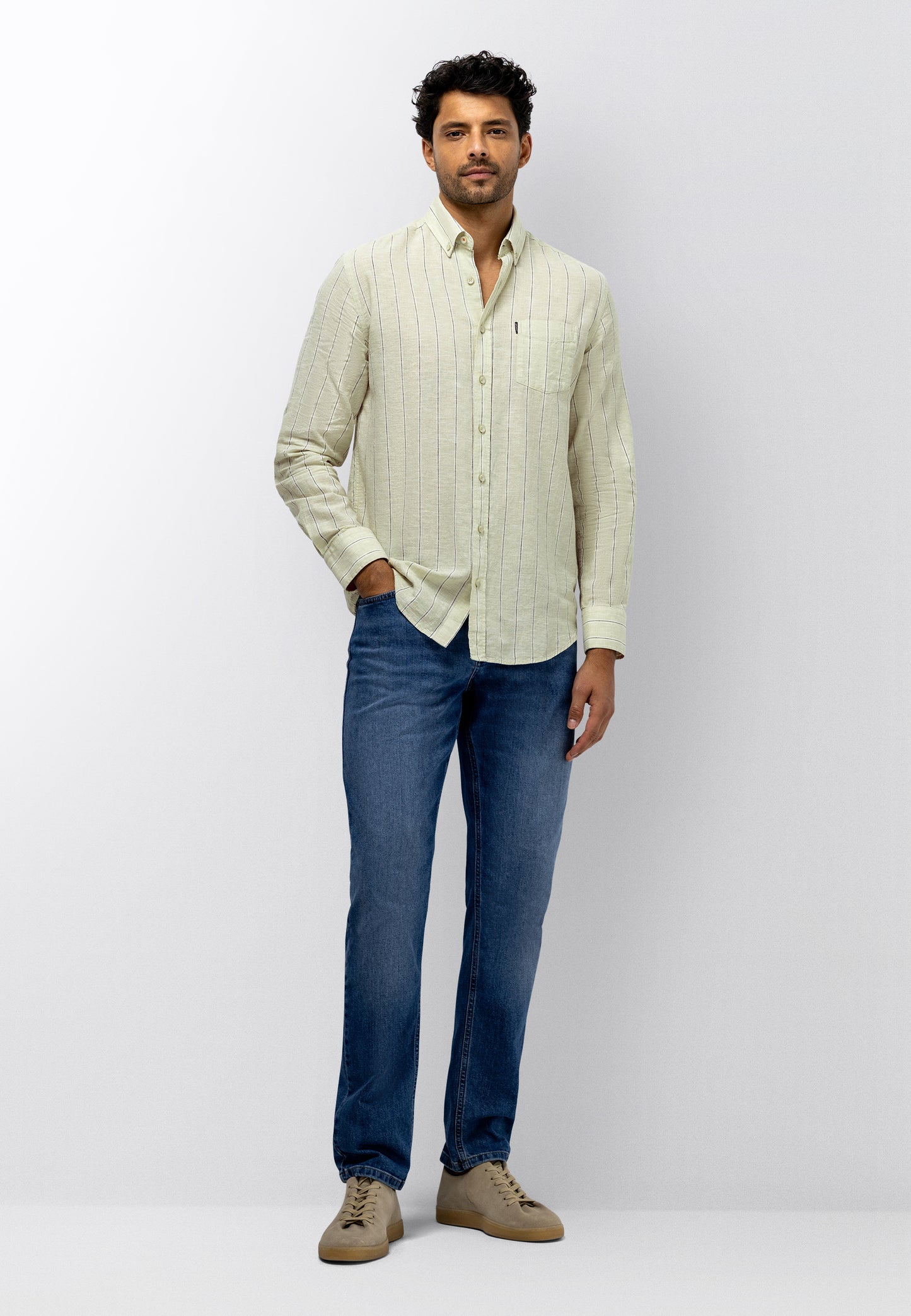 Hemd State of Art linnenmix -  lichtgroen/marine