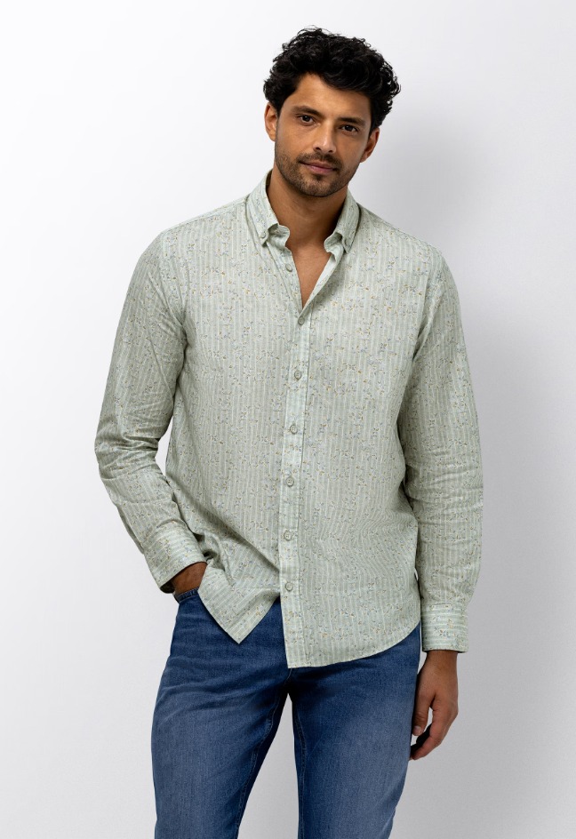 Hemd State of Art gestreept met all-over print - Jade/lichtblauw