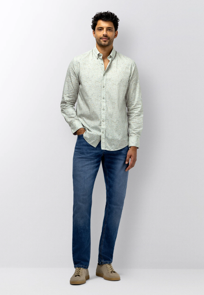 Hemd State of Art gestreept met all-over print - Jade/lichtblauw