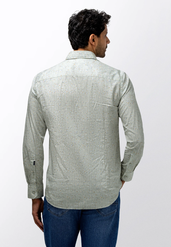 Hemd State of Art gestreept met all-over print - Jade/lichtblauw