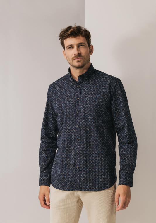 Hemd State of Art print - donkerblauw/grijsblauw