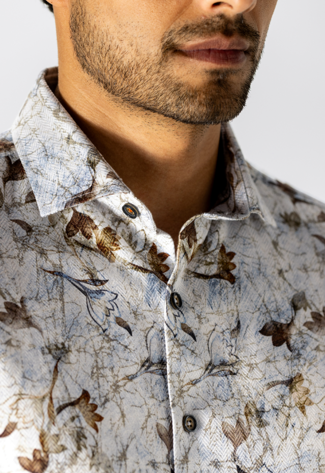Hemd State of Art - Print bruin/blauw