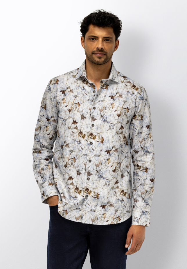 Hemd State of Art - Print bruin/blauw