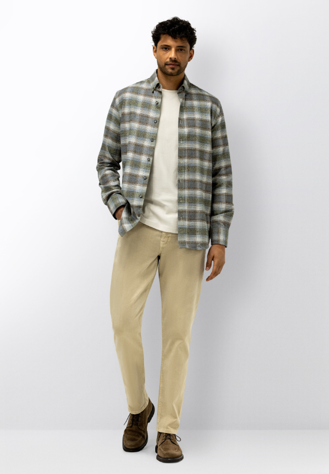 Hemd/overshirt State of Art met ruitdesign - donkerbruin/mosgroen