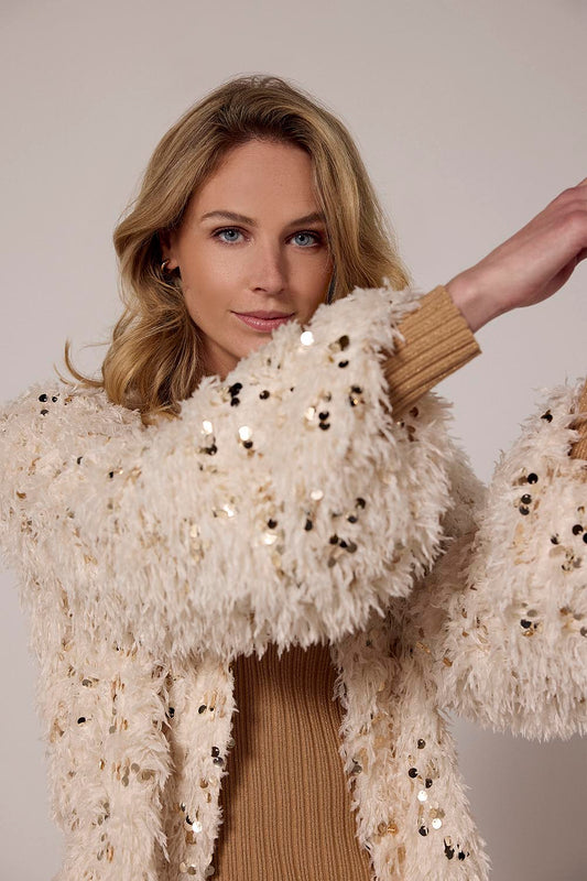 Blouse/jacket Tramontana feathered sequin - Stone