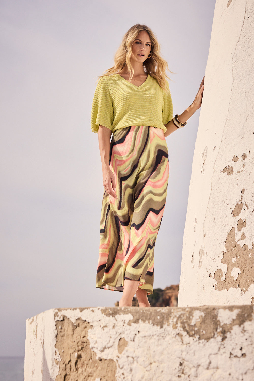 Pull Tramontana V-neck lurex - Celery