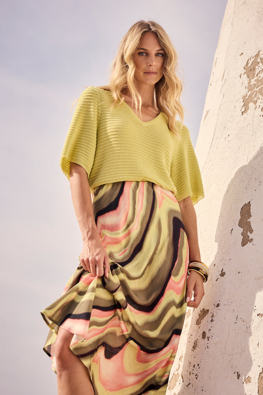 Pull Tramontana V-neck lurex - Celery
