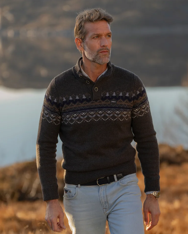 Trui N.Z.A. wol met knoopsluiting - Bruin