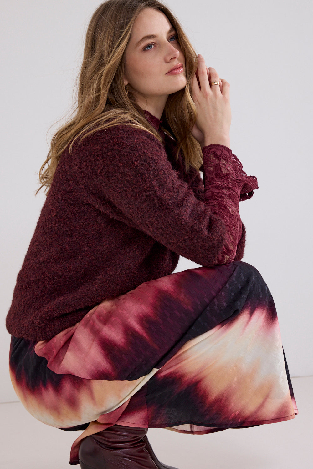 Trui Tramontana short-sleeve bouclé - Pomegranate