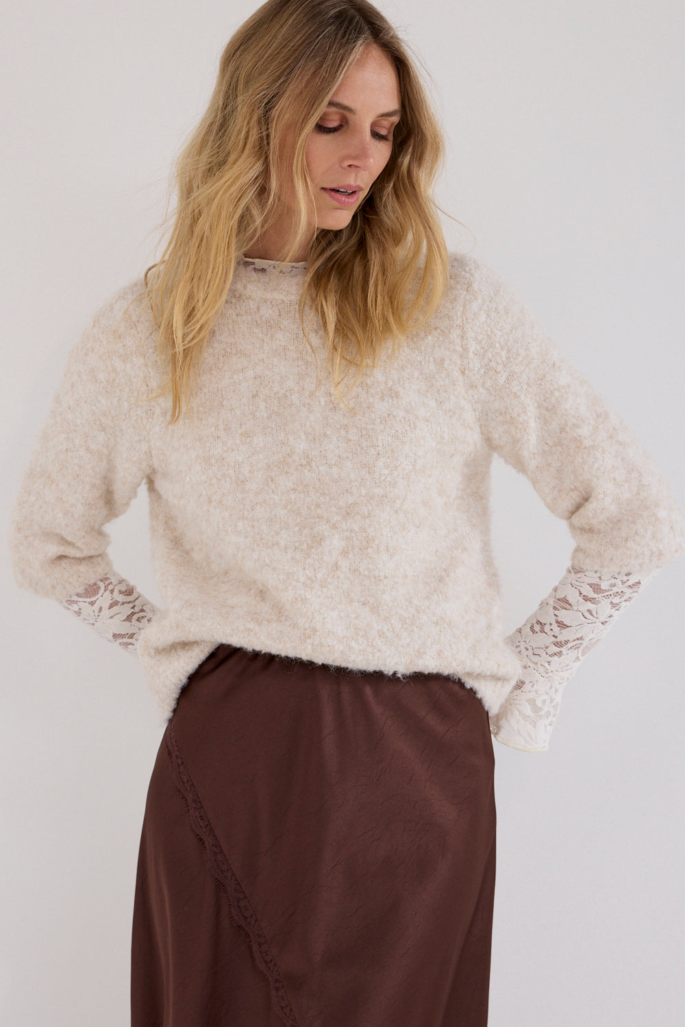 Trui Tramontana short-sleeve bouclé - Snow white