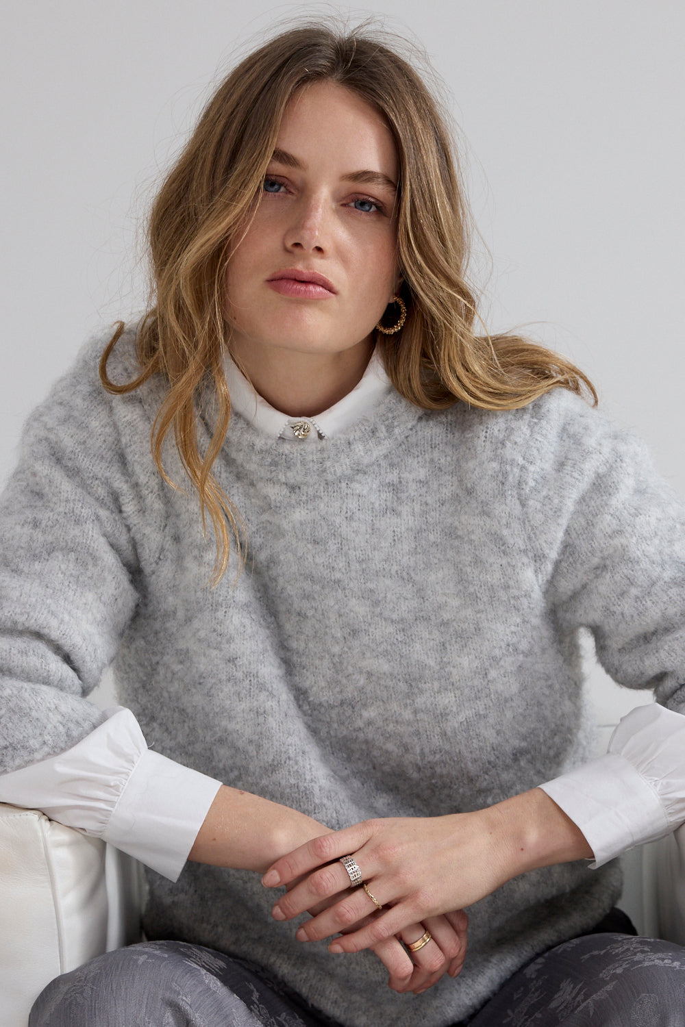 Trui Tramontana short-sleeve bouclé - Light grey melange