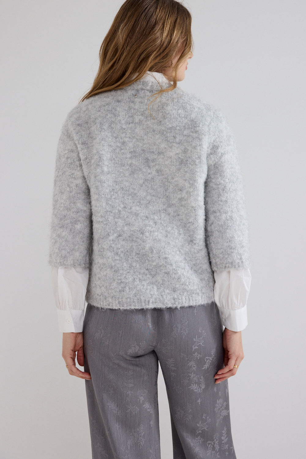Trui Tramontana short-sleeve bouclé - Light grey melange