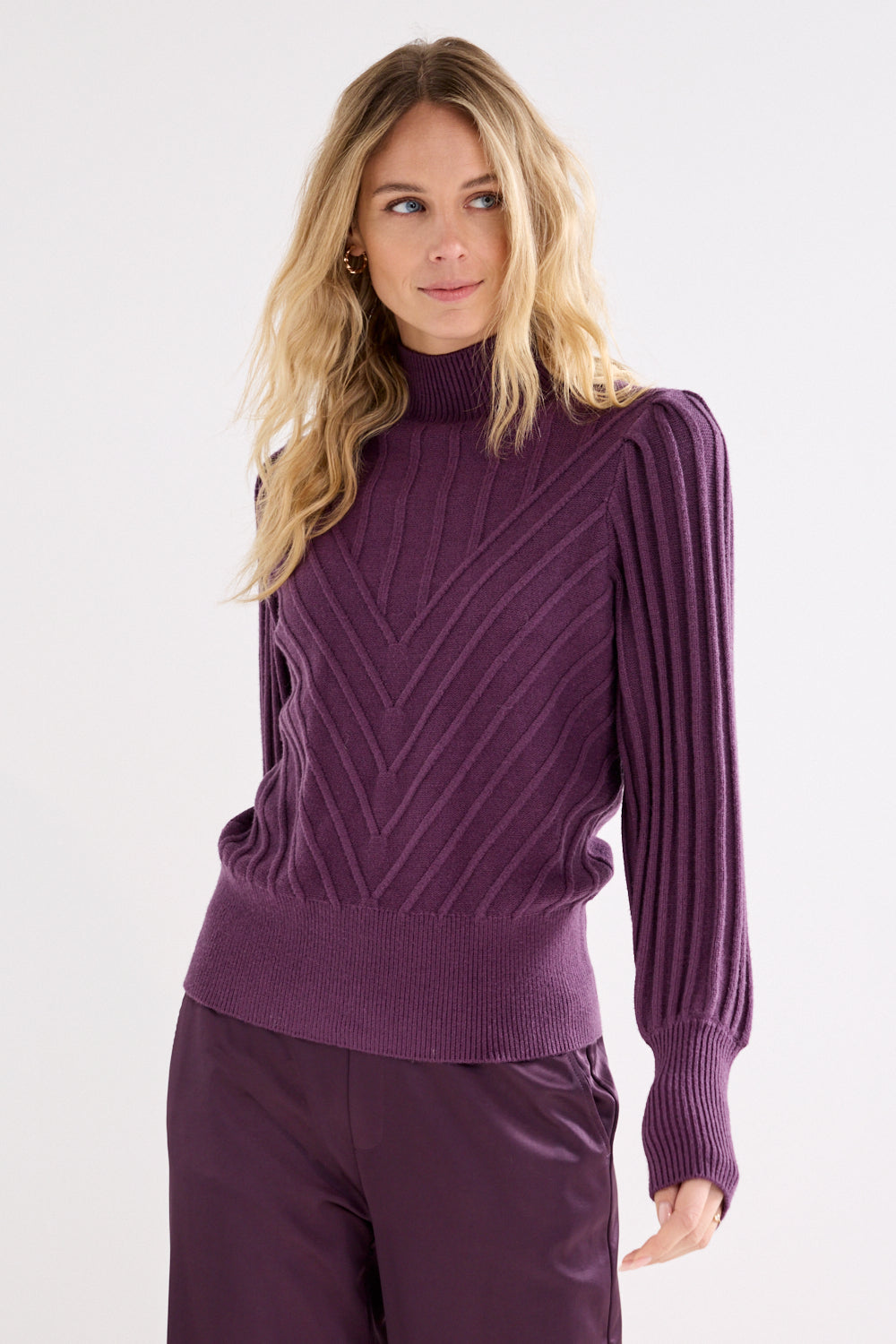 Trui Tramontana puff-sleeve - Aubergine noir