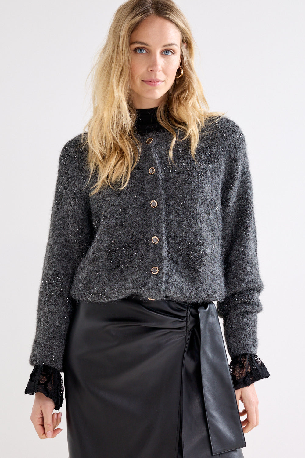 Cardigan Tramontana sequin pattern - Graphite melange
