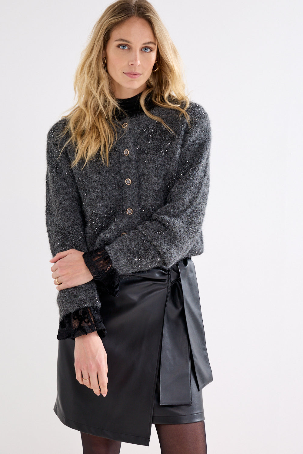 Cardigan Tramontana sequin pattern - Graphite melange