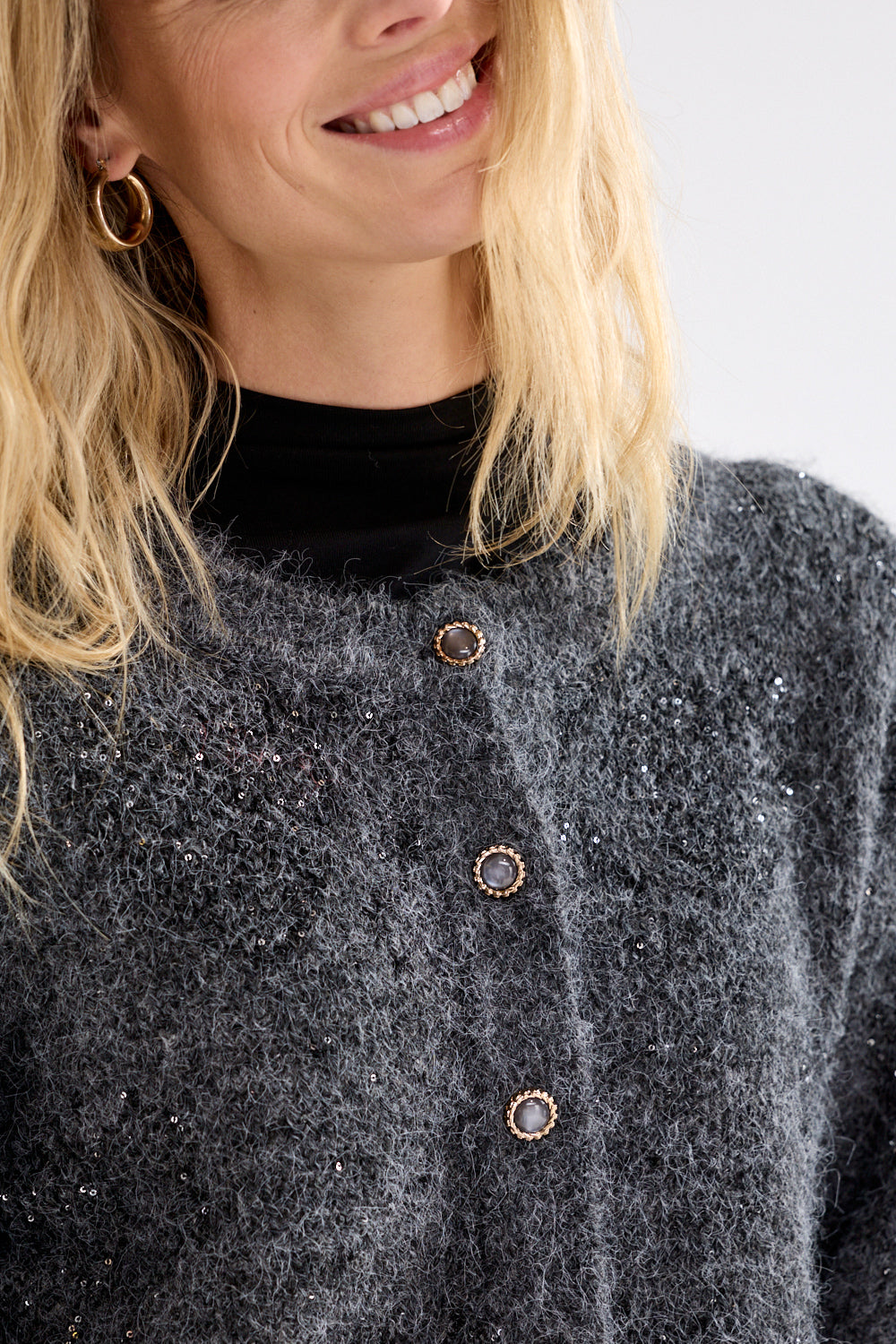 Cardigan Tramontana sequin pattern - Graphite melange