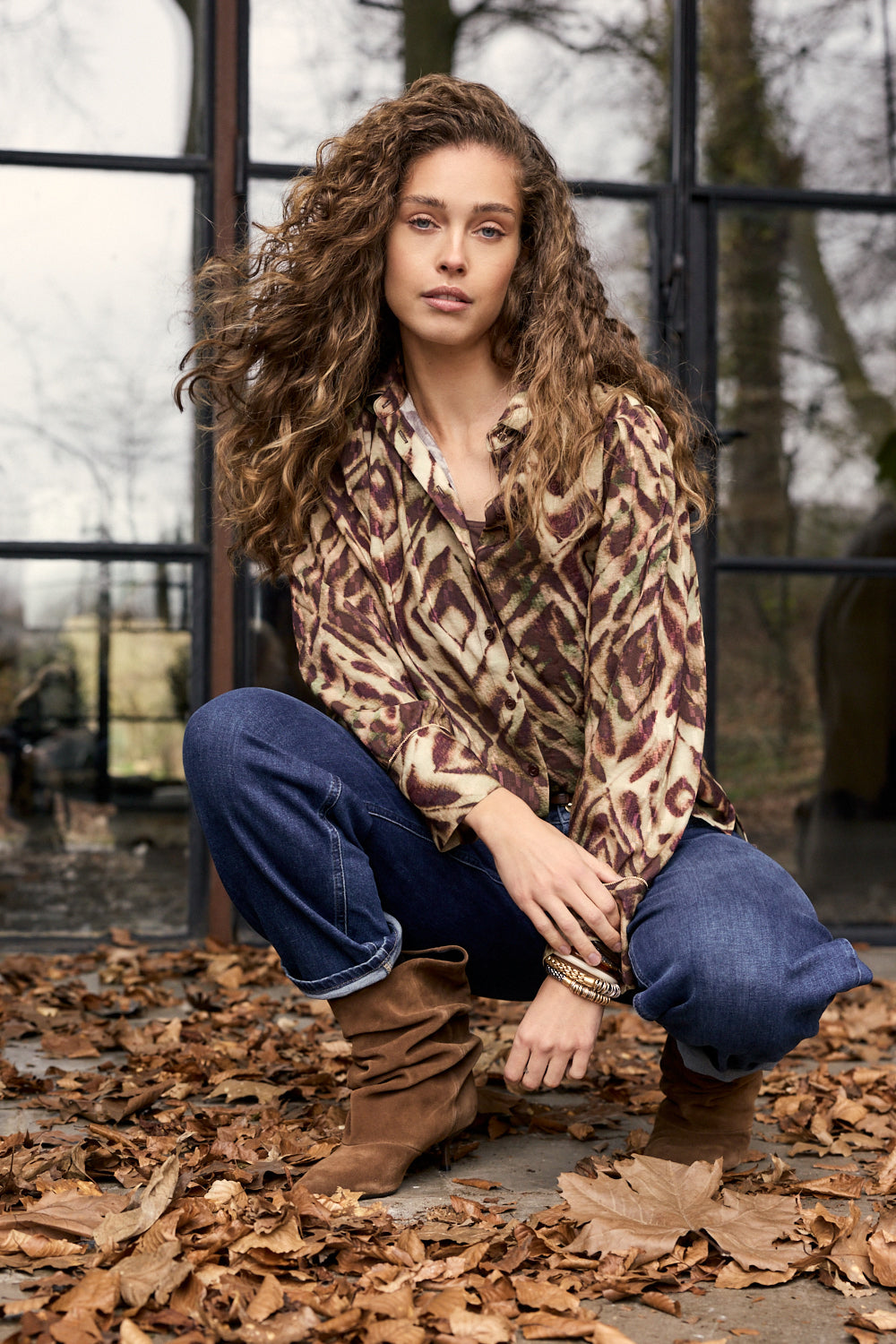 Blouse Tramontana fading diamonds - Print browns