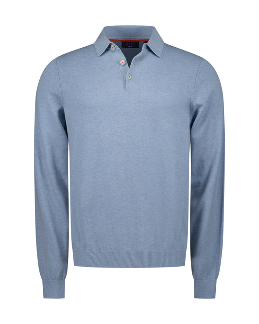 Polo NZA polo lange mouw sky blue melange