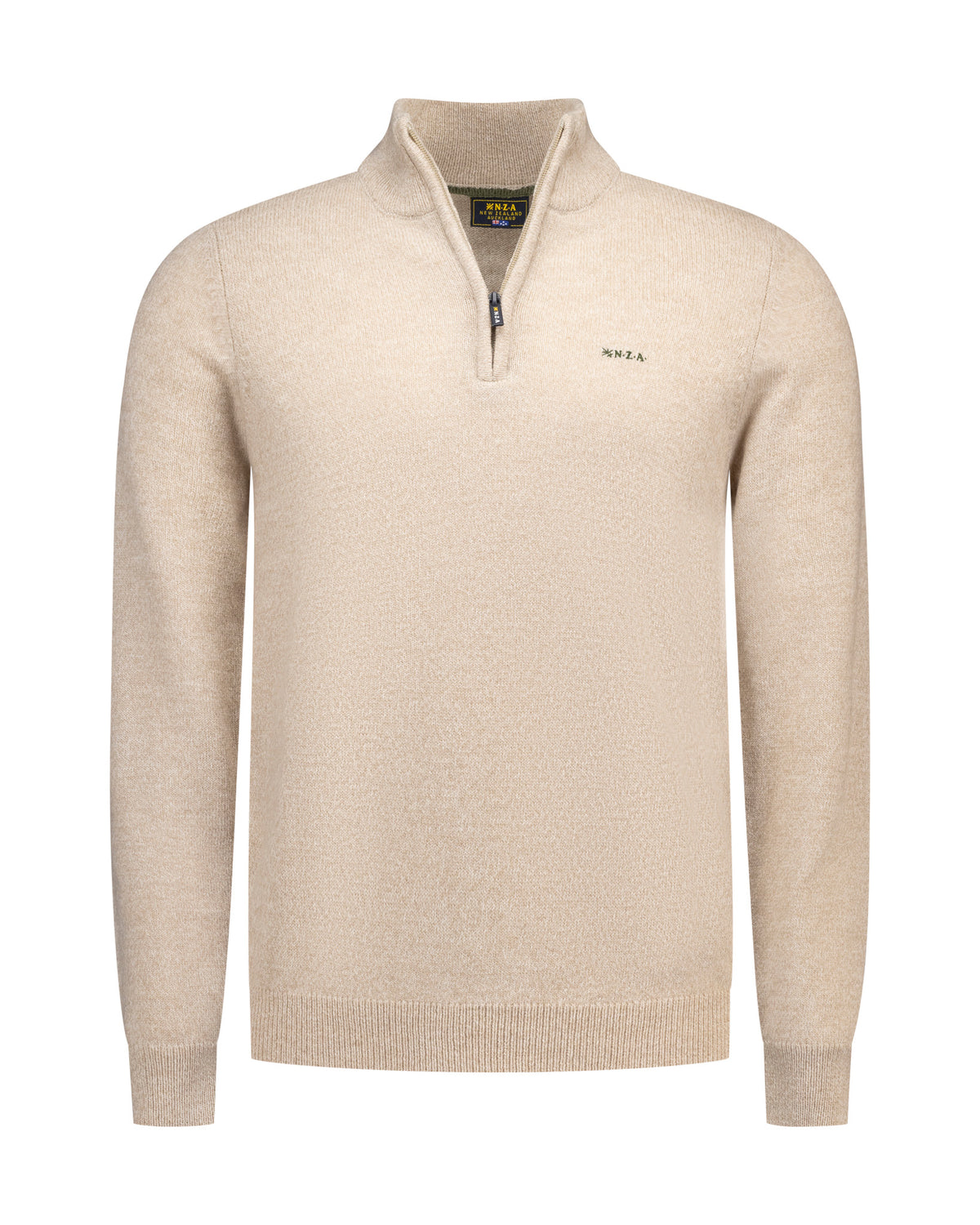 Trui N.Z.A. wollen quarter zip - Tan sand melange