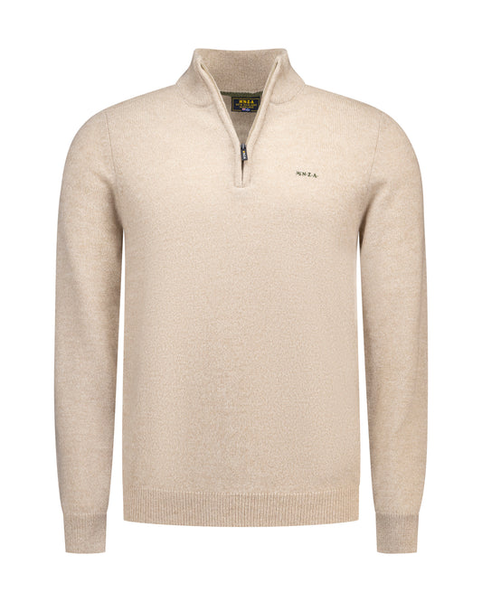 Trui N.Z.A. wollen quarter zip - Tan sand melange